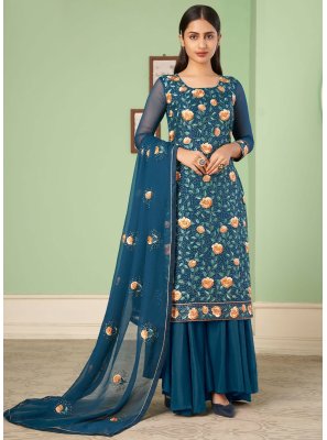 Blue Sequins Wedding Palazzo Salwar Kameez