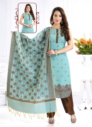 Blue Weaving Trendy Salwar Suit