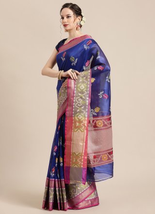 Blue Woven Banarasi Silk Designer Traditional Saree