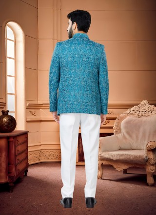 Blue Woven Jodhpuri Suit