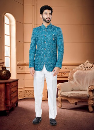 Blue Woven Jodhpuri Suit
