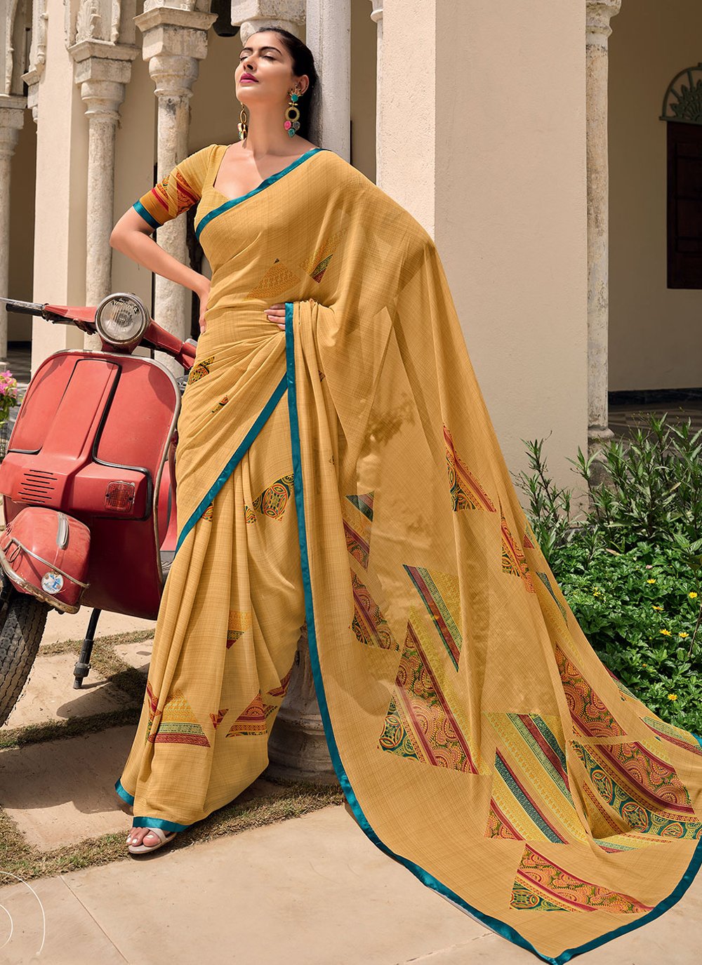 Red and Mango Yellow color soft silk kanchipuram sarees with border less  sarees design -KASS0000168