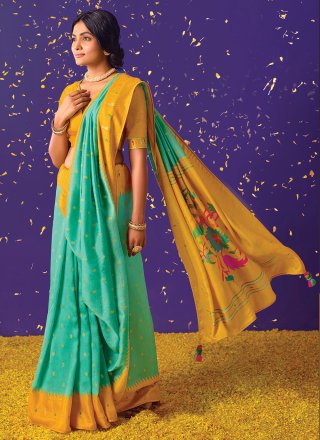 Brasso Turquoise Weaving Traditional Saree
