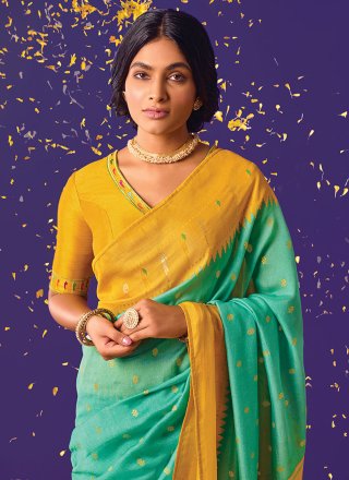 Brasso Turquoise Weaving Traditional Saree