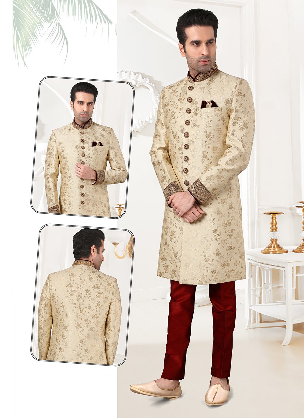 Buy Brocade Gold Thread Work Sherwani Online : 211264