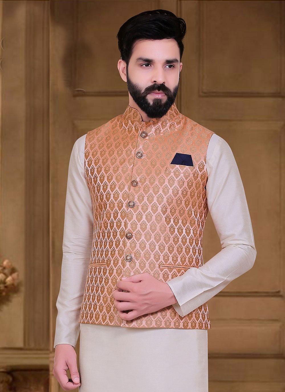 Peach clearance nehru jacket