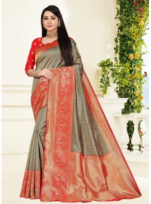 Brown Banarasi Silk Wedding Classic Designer Saree