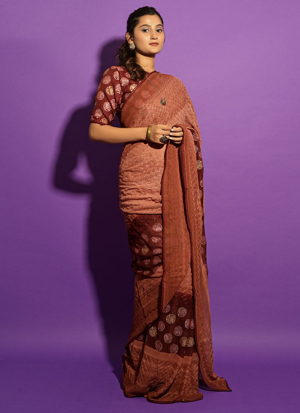 Brown Color Contemporary Style Saree