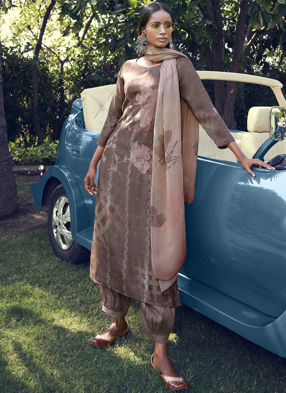 Brown Cotton Lawn Festival Designer Pakistani Suit