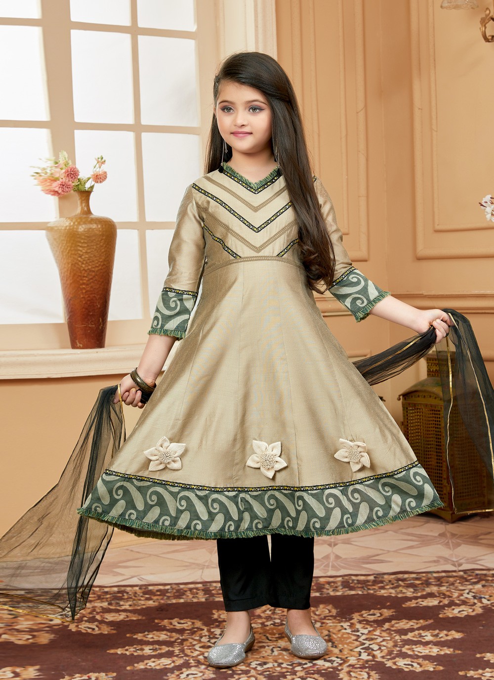Brown Cotton Silk Patchwork Anarkali Salwar Kameez