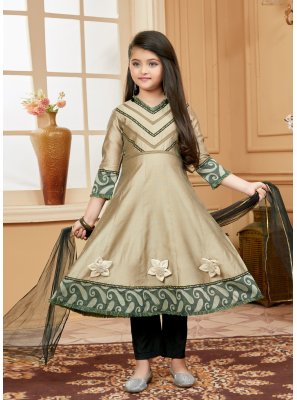 Brown Cotton Silk Patchwork Anarkali Salwar Kameez