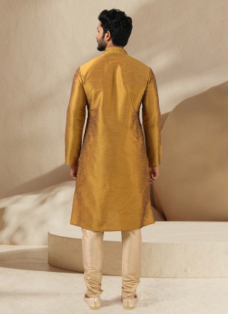 Brown Embroidered Art Banarasi Silk Kurta Pyjama
