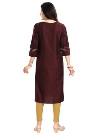 Brown Embroidered Casual Kurti