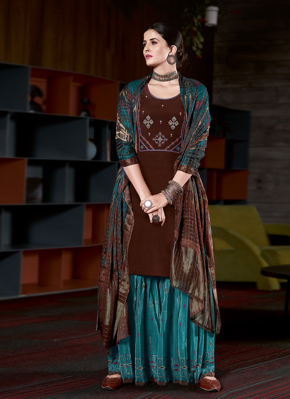 Brown Embroidered Designer Pakistani Salwar Suit