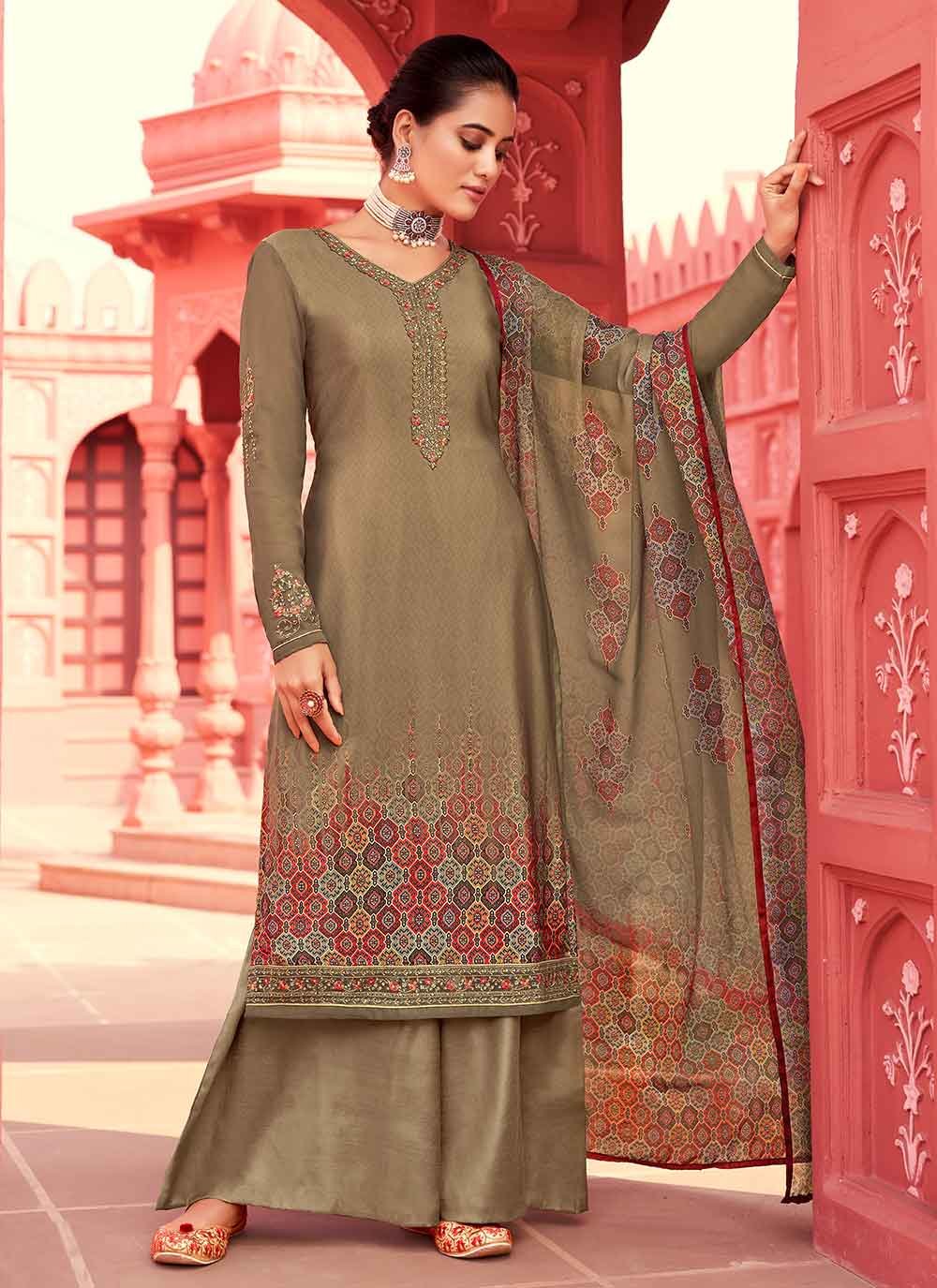 Brown Embroidered Designer Pakistani Suit