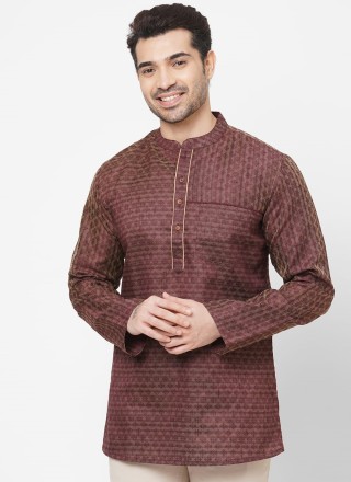 Brown Fancy Polly Cotton Short Kurta