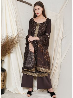 Brown Faux Chiffon Designer Pakistani Salwar Suit