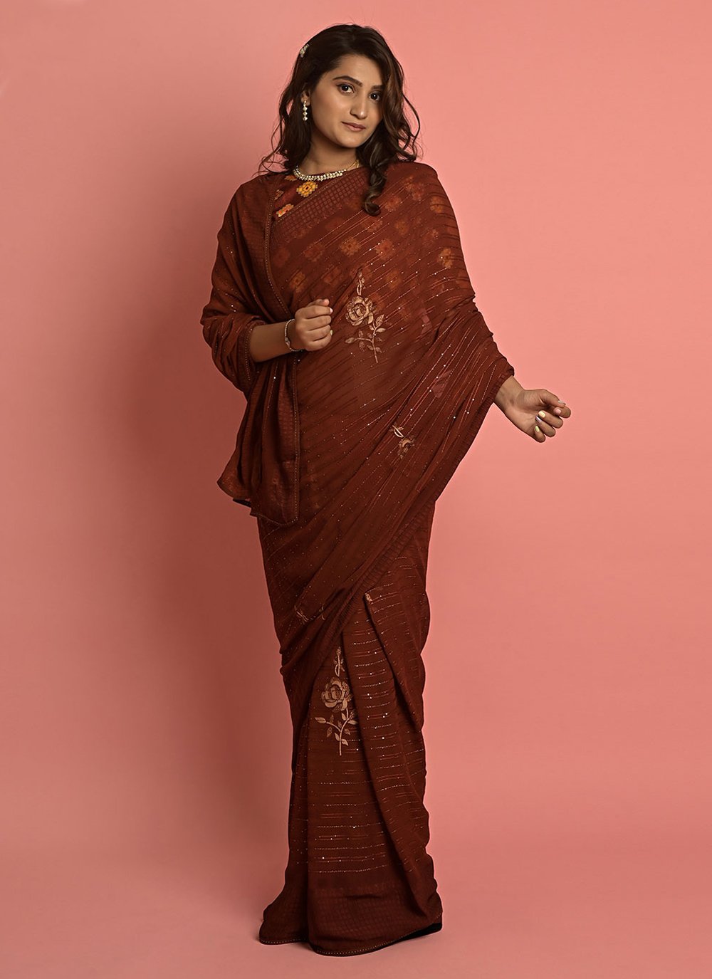 Georgette Sequins Magenta Classic Saree