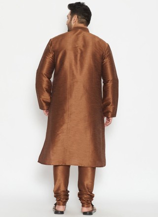Brown Mehndi Dupion Silk Kurta Pyjama