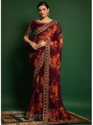 Brown Mehndi Trendy Saree