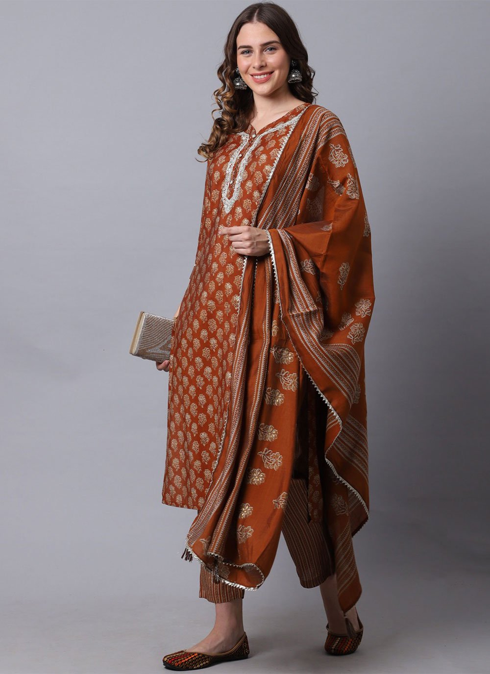 Brown Printed Salwar Suit