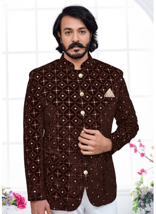 Brown Velvet Jodhpuri Suit