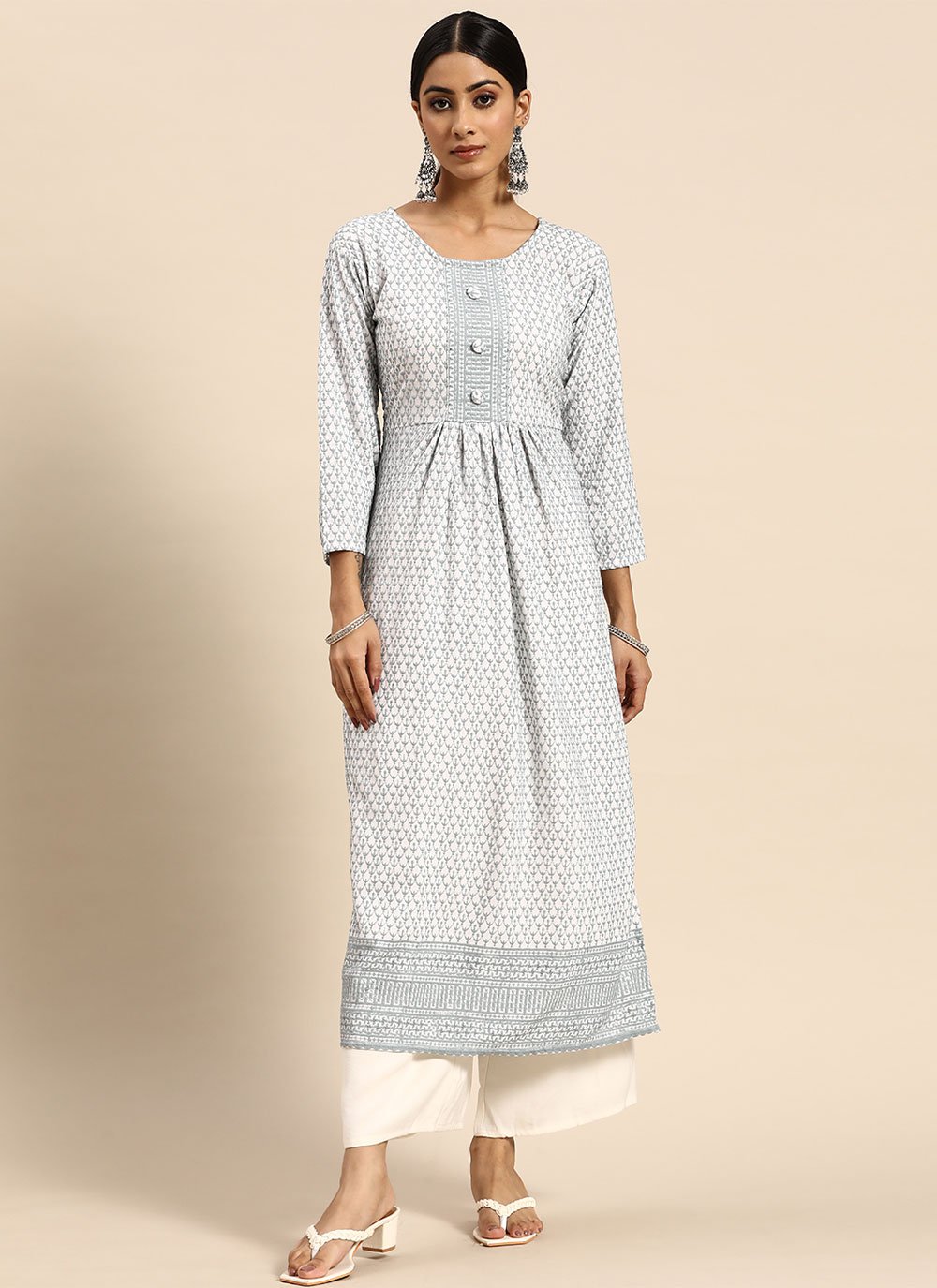Casual Kurti Embroidered Rayon in Blue