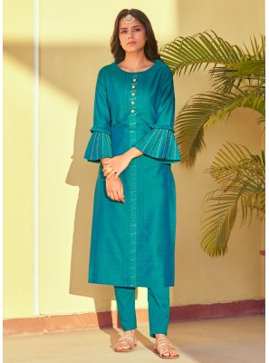 Casual Kurti Embroidered Silk in Teal