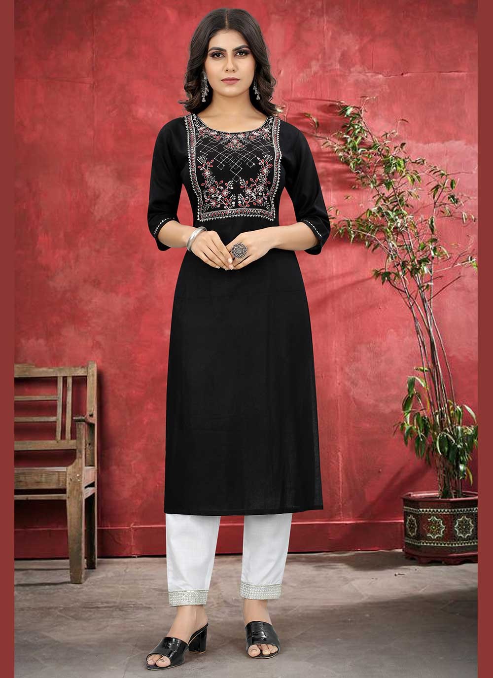 Black Colour Rayon Silk Kurti With Beautiful Aari Embroidery Gives  Attractive Look To The Wearer