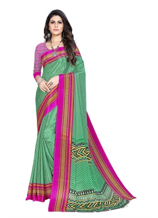 Casual Saree Printed Georgette in Green