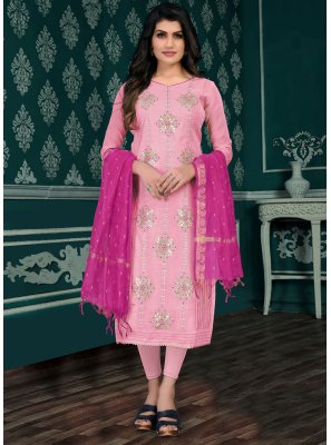 Chanderi Cotton Embroidered Pant Style Suit