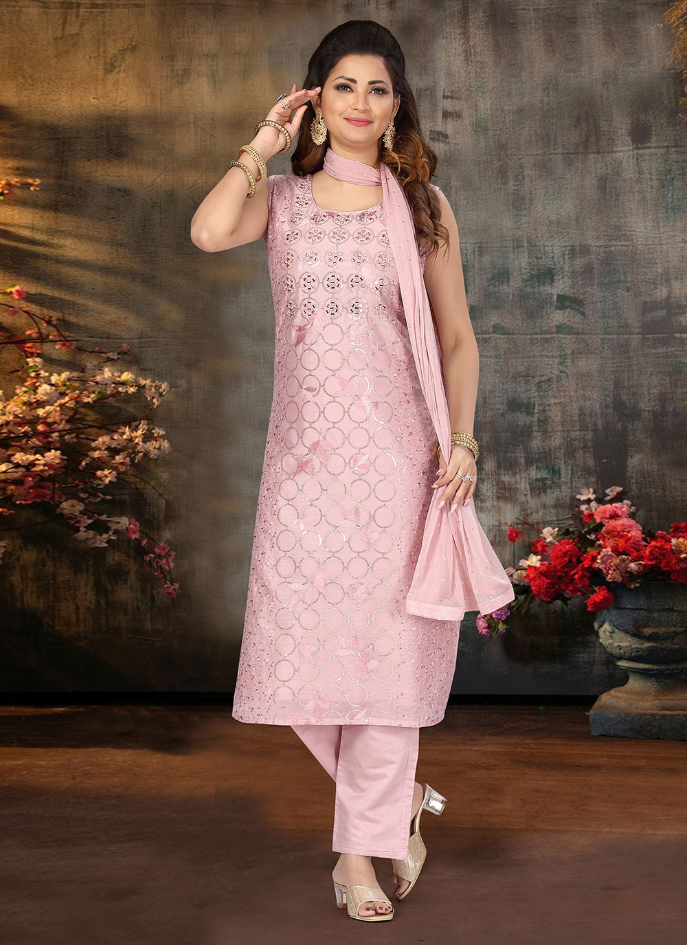 Chanderi Embroidered Readymade Salwar Suit