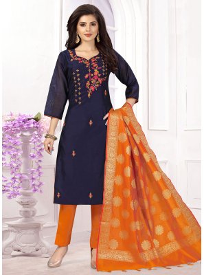 Chanderi Navy Blue Embroidered Salwar Suit