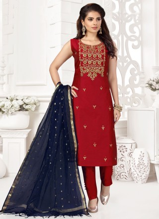 Chanderi Red Pant Style Suit