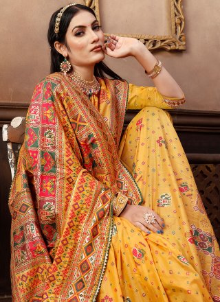 Chanderi Silk Gota Work Saree in Yellow