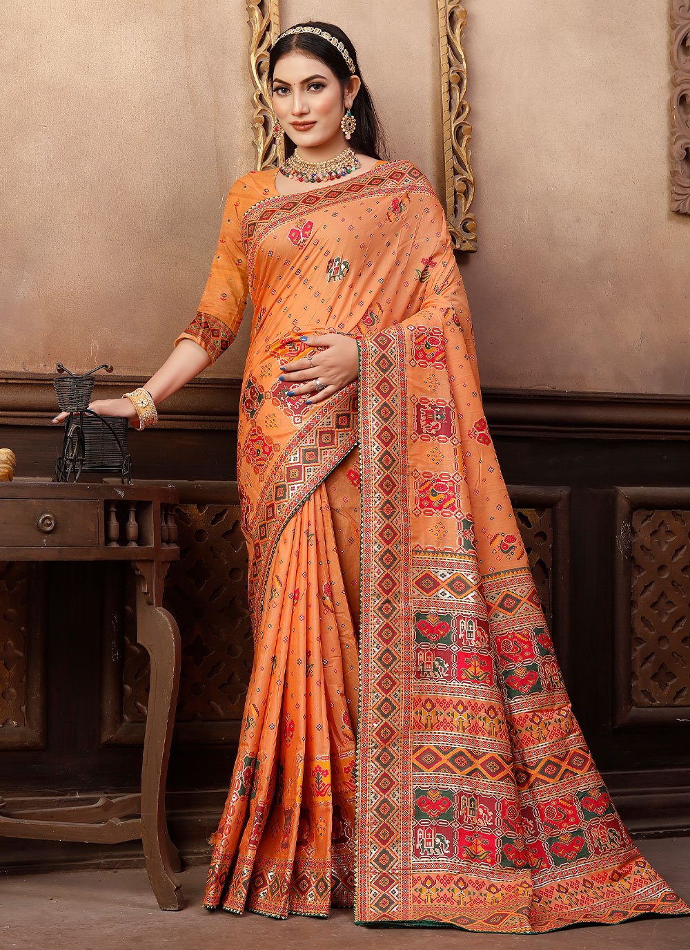 Chanderi Silk Orange Weaving Contemporary Saree