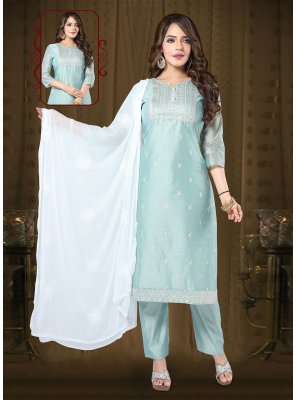 Chanderi Silk Resham Green Trendy Salwar Suit