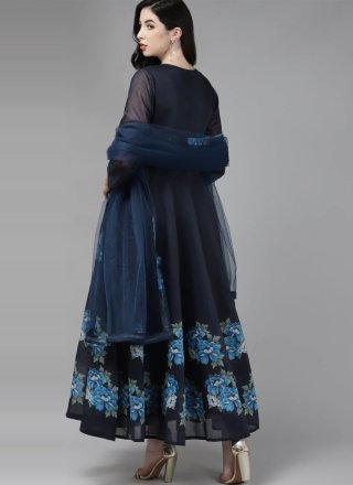 Chanderi Silk Weaving Casual Kurti in Navy Blue