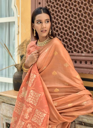 Chanderi Silk Weaving Contemporary Style Saree in Peach
