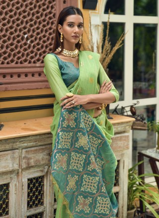 Chanderi Silk Zari Green Classic Saree