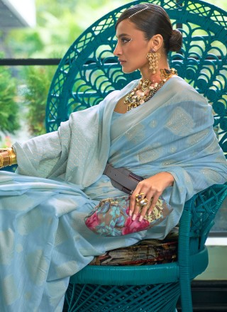 Chikankari Work Lucknowi Classic Saree in Aqua Blue