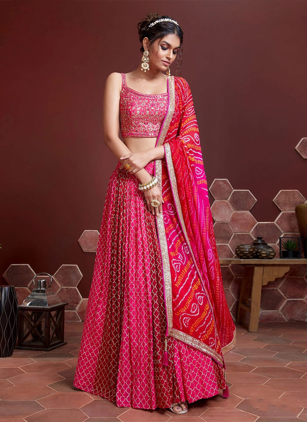 Pink Colour Velvet Fabric Designer Lehenga Choli.