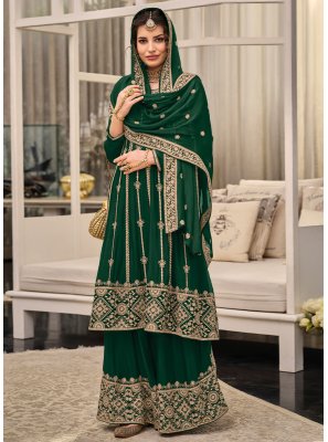Chinon Embroidered Green Palazzo Salwar Suit