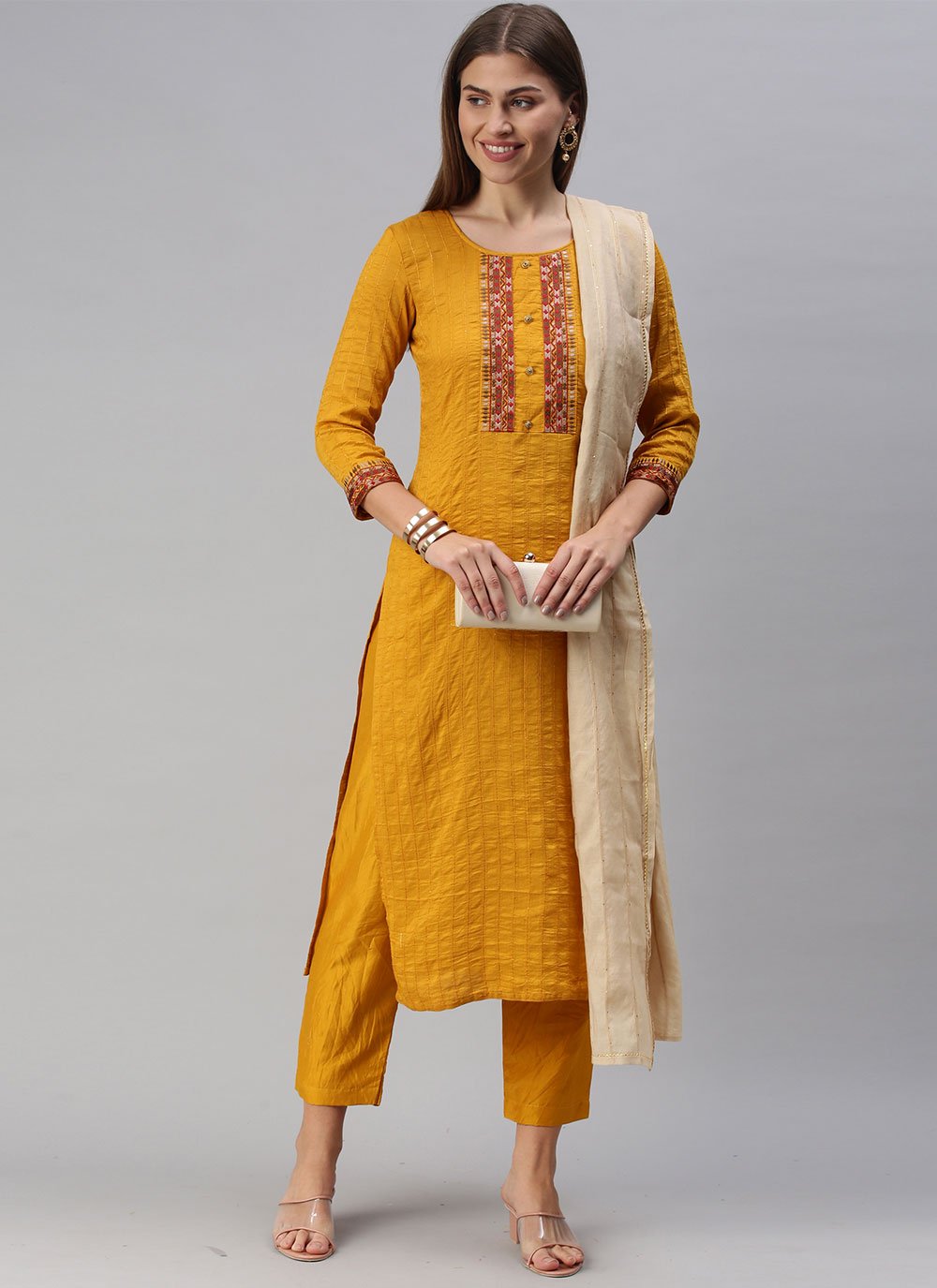 Chinon Embroidered Readymade Salwar Suit