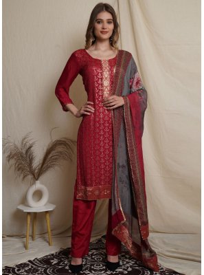 Chinon Maroon Embroidered Pant Style Suit