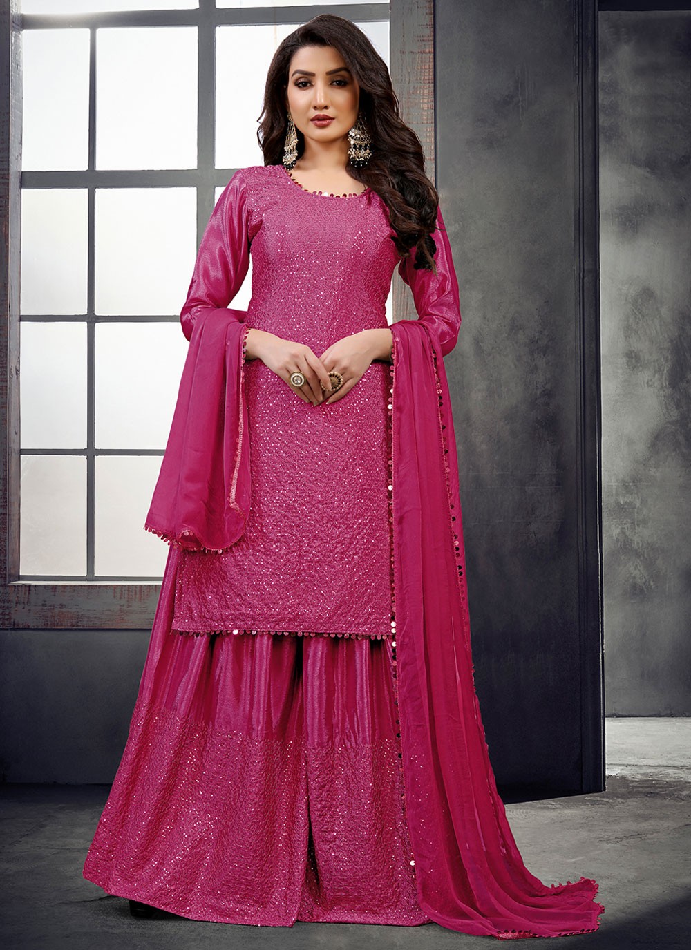 Chinon Pink Designer Salwar Suit