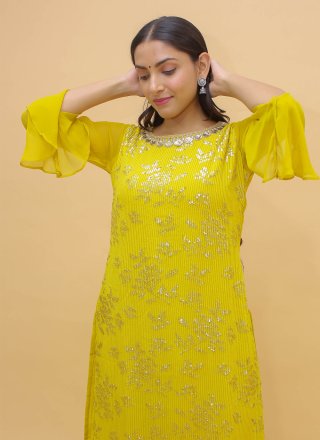 Chinon Thread Mustard Designer Salwar Kameez