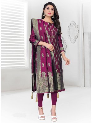 Churidar Salwar Suit Woven Jacquard in Purple