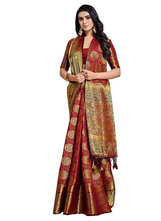 Classic Designer Saree Zari Kanjivaram Silk in Maroon