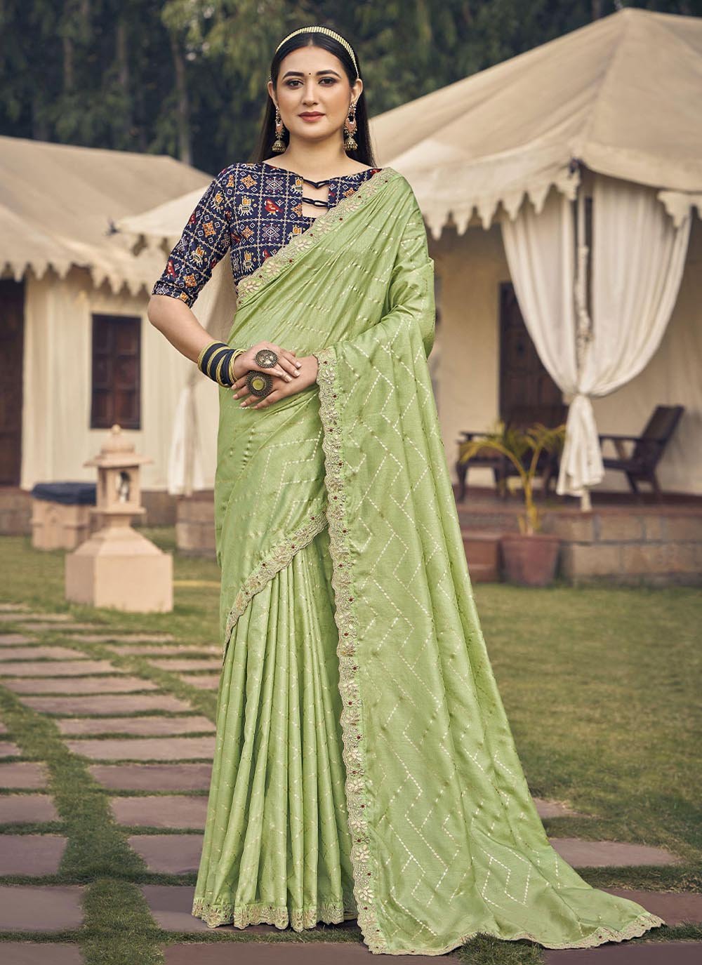 Classic Saree Embroidered Silk in Green